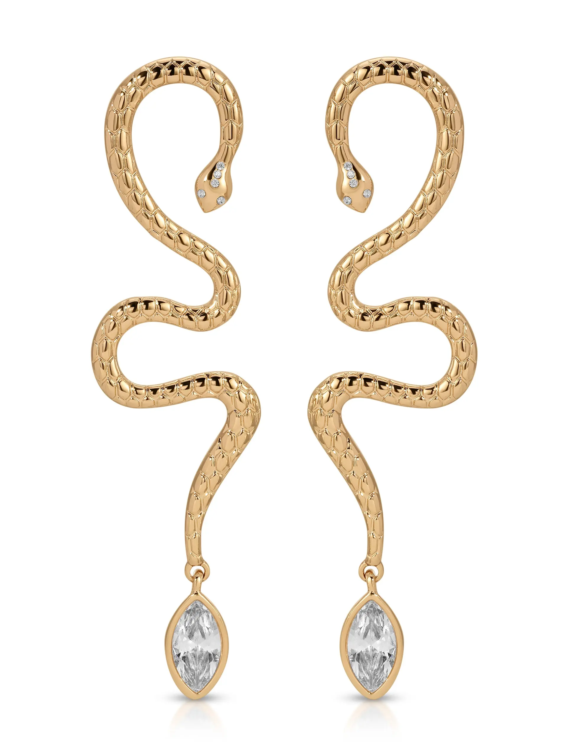 Serpentina Statement Snake Earring – 18K Gold Plated Crystal Drop Earrings for Women | Bold Trendy Jewelry (Clear & Emerald Green)