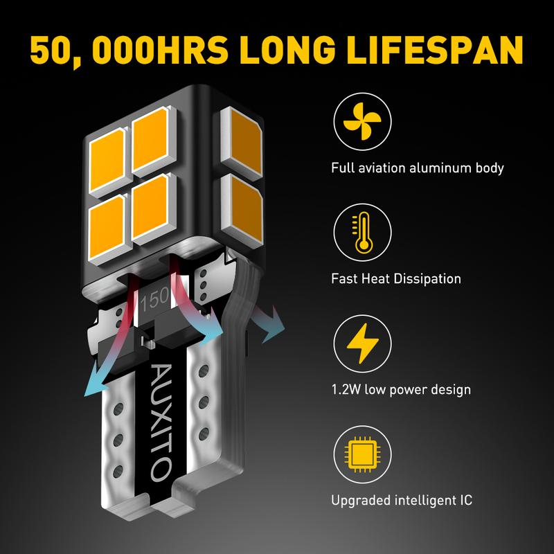 AUXITO 194 LED Bulb 6000K White 168 2825 W5W T10 Wedge 14-SMD Interior Car Bulbs Replacement for Dome Map Door Courtesy Trunk Parking License Plate Lights, 10 PCS