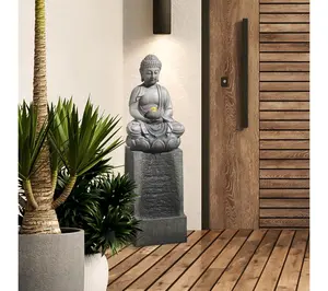 LuxenHome Resin Meditating Buddha on Column Lighted Fountain