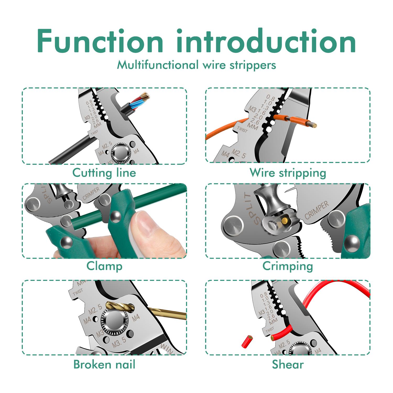Multi Function Self Adjusting Folding Wire Stripper Compact Electrician Tool Foldable Wire Cutter Stripper Crimper Handheld Electrical Tool