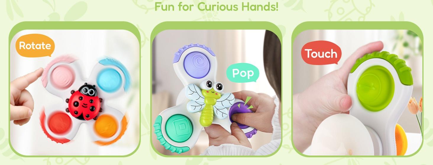 ALASOU 3PCS Pop up Suction Cup Spinner Toys | Spinning Tops Birthday Gift