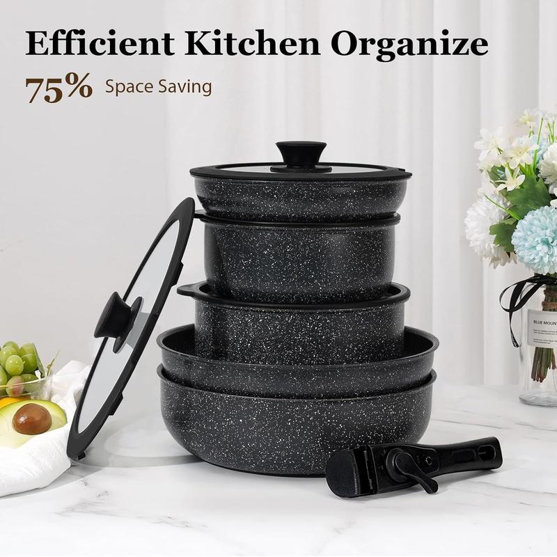 SODAY 15pcs Pots and Pans Set Non Stick, Cookware Sets with Detachable Handle, Nonstick RV Kitchen Cooking Set Removable Handles, Oven Safe,Stackable, Frying, Kitchenware,stock up on specials,Valentines Day gifts