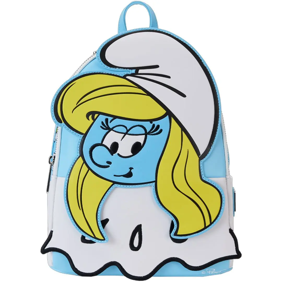 Loungefly Smurfs Smurfette Cosplay Mini Backpack for Adults, Faux Leather Graphic Print Casual Everyday Carry, Collectibles with Zip, Smurfette Art, 9" W X 10.5" H X 4.5" D, Adjustable Strap, Basic, Daisy Debossed Print, Female