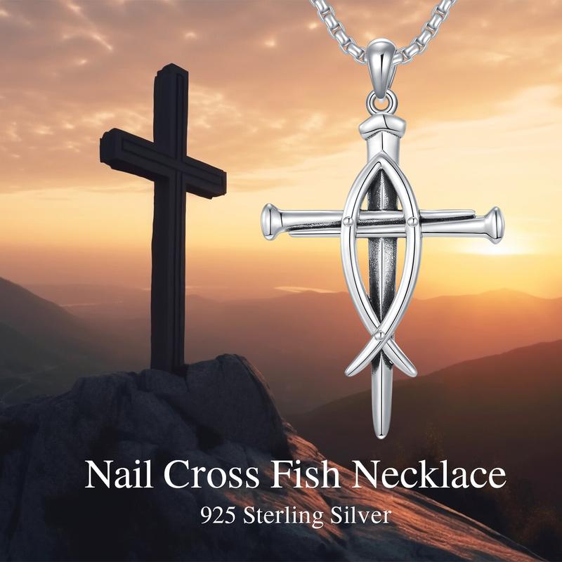 MEIDERBO Jewelry Three Nail Cross Necklace 925 Sterling Silver 3 Nail Cross Pendant Christian Jewelry Gifts for Men 22+2"