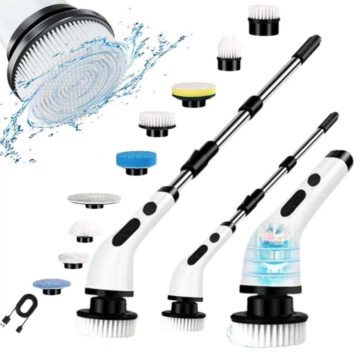 Electric Spin Scrubber Cordless Bathroom Cleaner, 9 Brush Heads, 5-Speed IPX7 Waterproof Power Scrubber for Soap Scum, Hard Water Stains & Grime Removal, Deep Cleaning Tool for Shower, Tub, Tile & Grout, Extendable Handle, Black Friday Deals