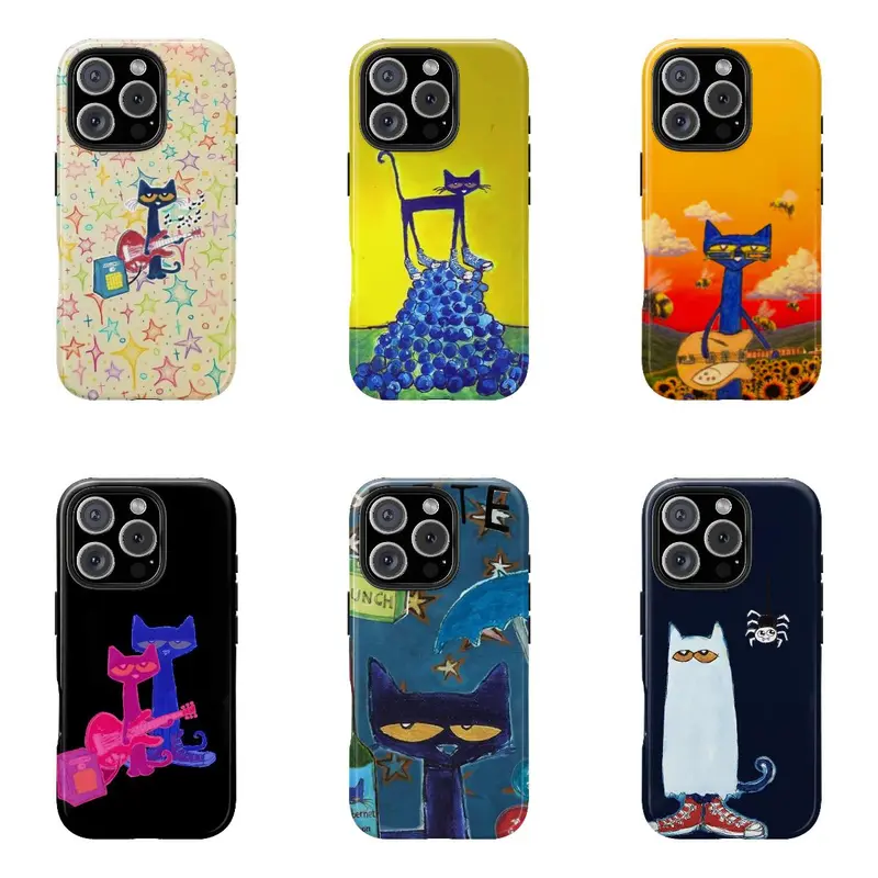 VYD Fall Deals Retro Colored Peter Cat with Guitar Shockproof Cellphone Cover, Funky Disco Art Handheld Accessory, Tough Plastic Case for Device Defense