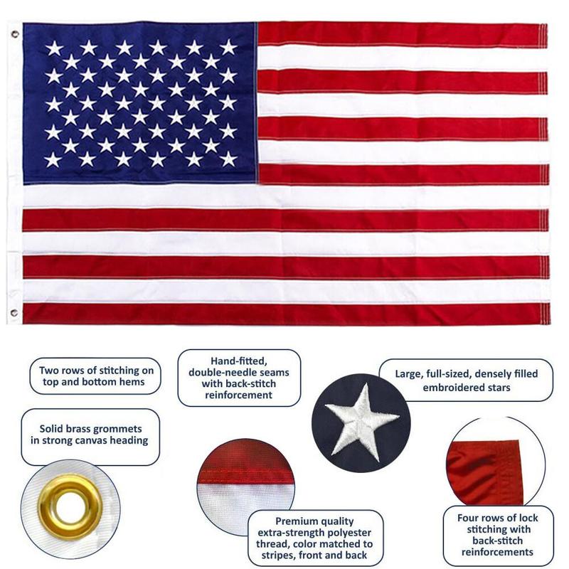 American Flag 3x5 Outdoor Heavy Duty Embroidered Stars Sewn Stripes Brass Grommets Waterproof US USA Flags