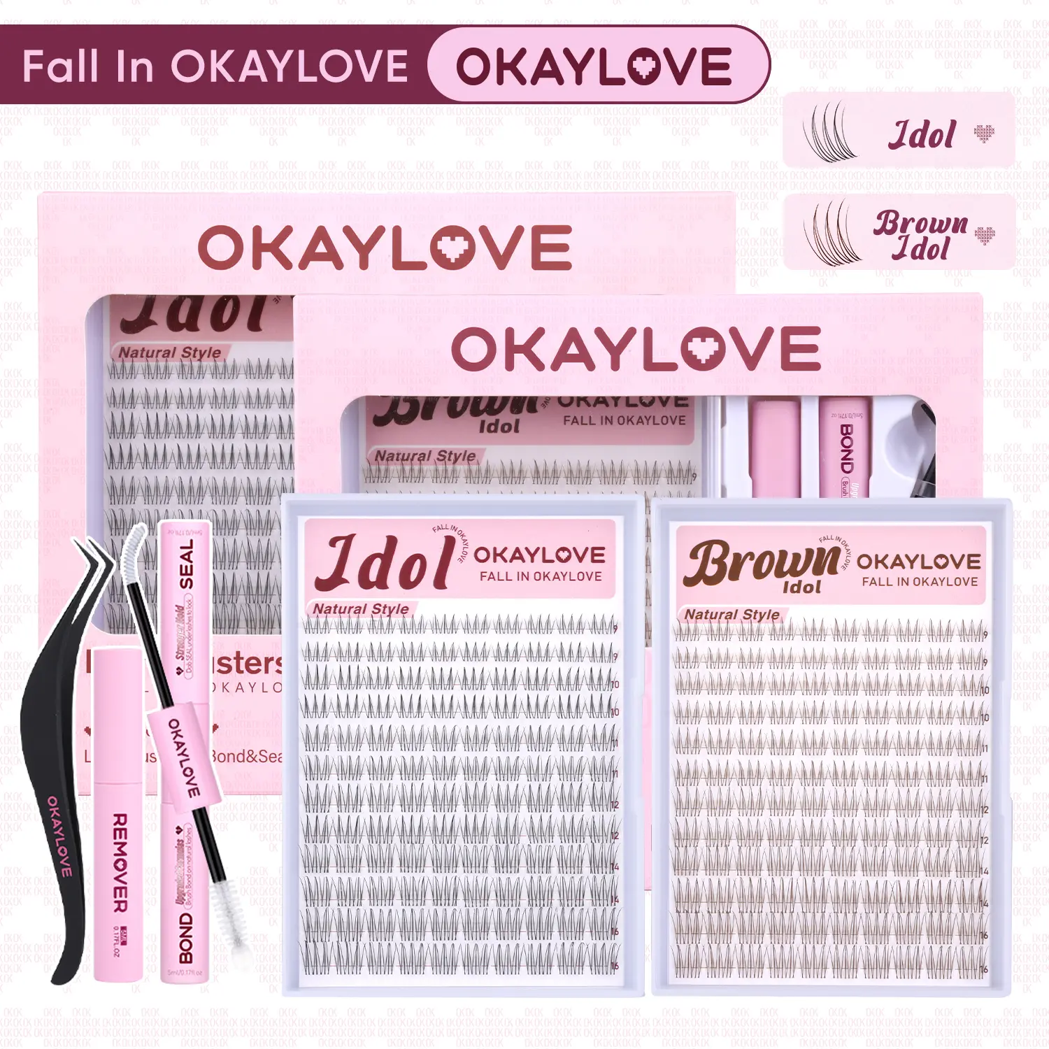 OKAYLOVE Idol | Brown Idol Lash Clusters Kit | D Curl Wispy Lash Extension Kit | Look Like Real Lashes DIY Eyelash at Home for Natural Makeup Girl Gifts #backtoschool #sohochic