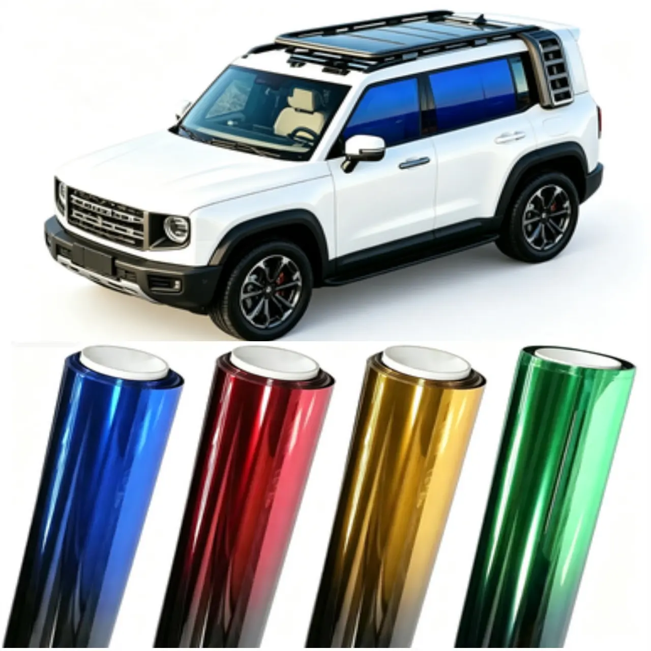 Gradient 2-Color Car Window Tint Kit, 118*19.68in Peel and Stick Front Film, UV Protection, Heat Insulation, Easy to Apply with Squeegee, 1-Way Privacy, Solar Protection Accessory
