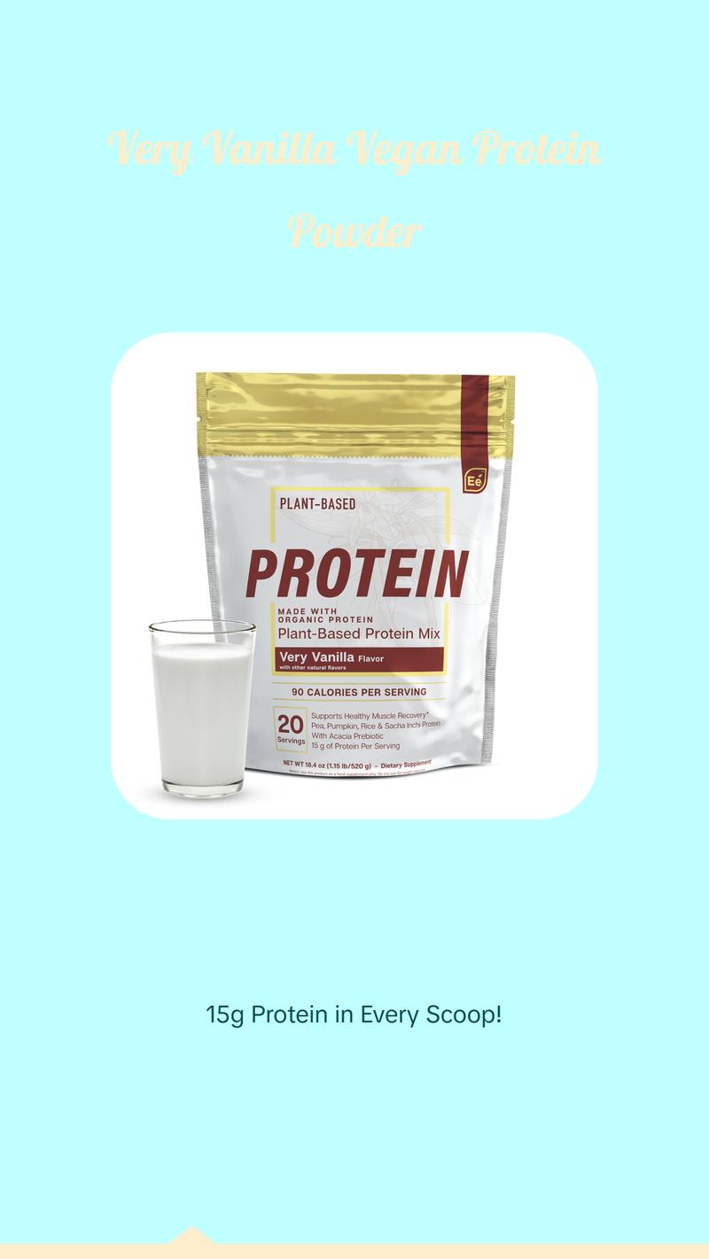 Essential Elements Very Vanilla Vegan Protein Powder - Pea, Pumpkin, Rice & Sacha Inchi Protein - Supports Healthy Muscle Recovery - 15g Protein per Serving and Acacia Prebiotic