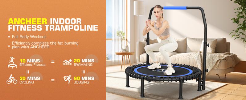 ANCHEER 40" Mini Trampoline for Adults Fitness - Heavy Duty Adjustable Handle Indoor Outdoor Exercise