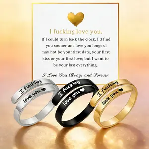 I Fvcking Love You Ring for Women, Open Adjustable Stainless Steel Engraved Heart Spiral Wrap Twist Vintage Promise Rings All Daily Reminder Gift for Significant Others