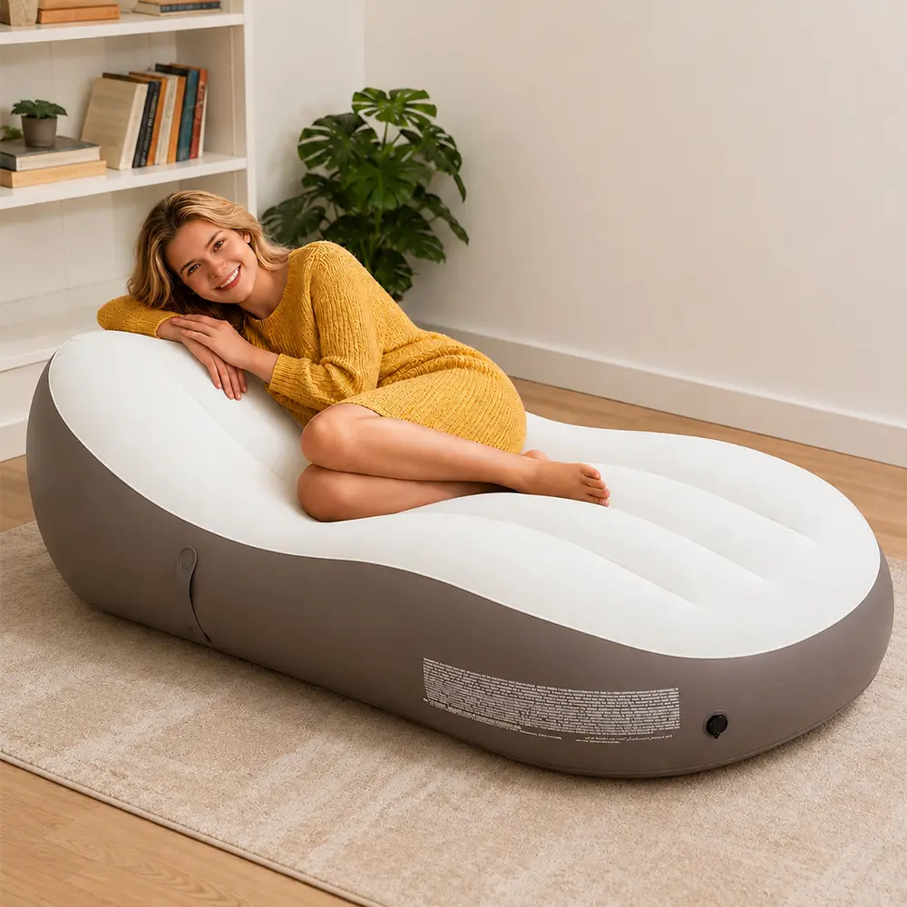 S-Shaped Inflatable Lounge Sofa, Ergonomic Air Couch with Soft Flocked Surface, Comfortable Relaxing Chair for Living Room, Beach, Patio & Outdoor Use（NO PUMP)