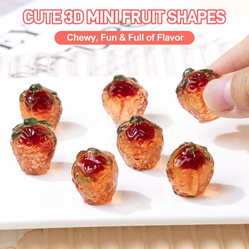 AMOS 4D Fruit Burst Gummies - Sweet & Chewy Bonbons - 240g Big Fun Pack - Strawberry Pineapple Lemon Peach & Grape - Gluten Free - 3D Heart Shape - Resealable Packaging