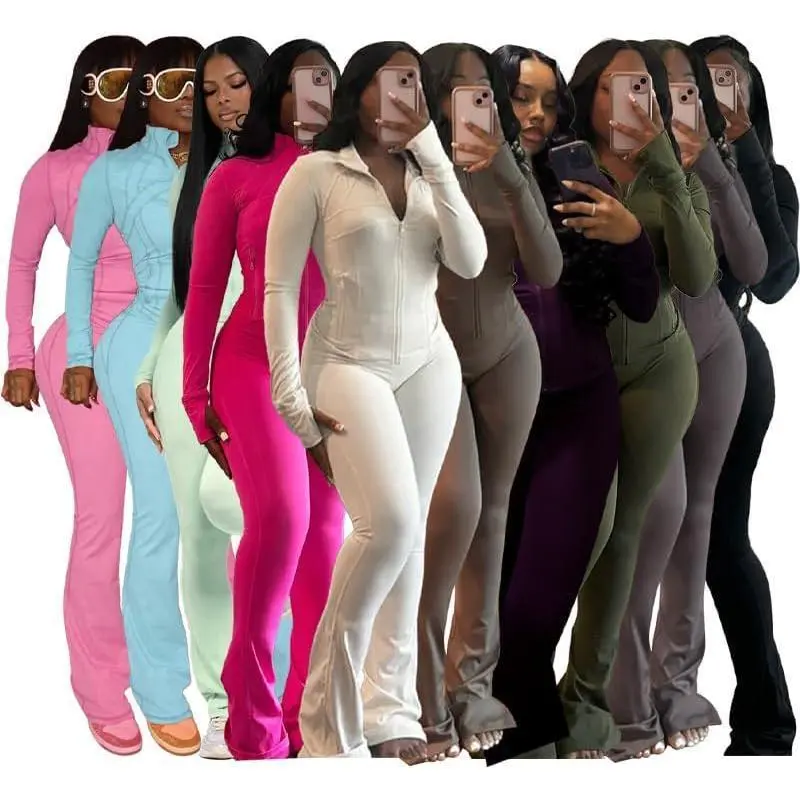 Women’s 2-Piece Lounge Set - Cozy Zip-Up Crop Jacket & Flare Pants Tracksuit - Stretchy Workout Outfit for Home, Gym & Streetwear SummerGift