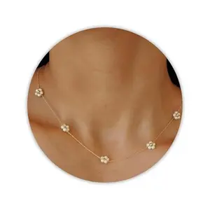 SmileBelle Pearl Necklaces, Daisy Pearls Choker for Women's Pearl Strand Necklaces as Silver and Gold Choker for Teens, Silver Daisy Birthday Gifts 3 Pearls White Necklace as Prom Bridesmaid gifts