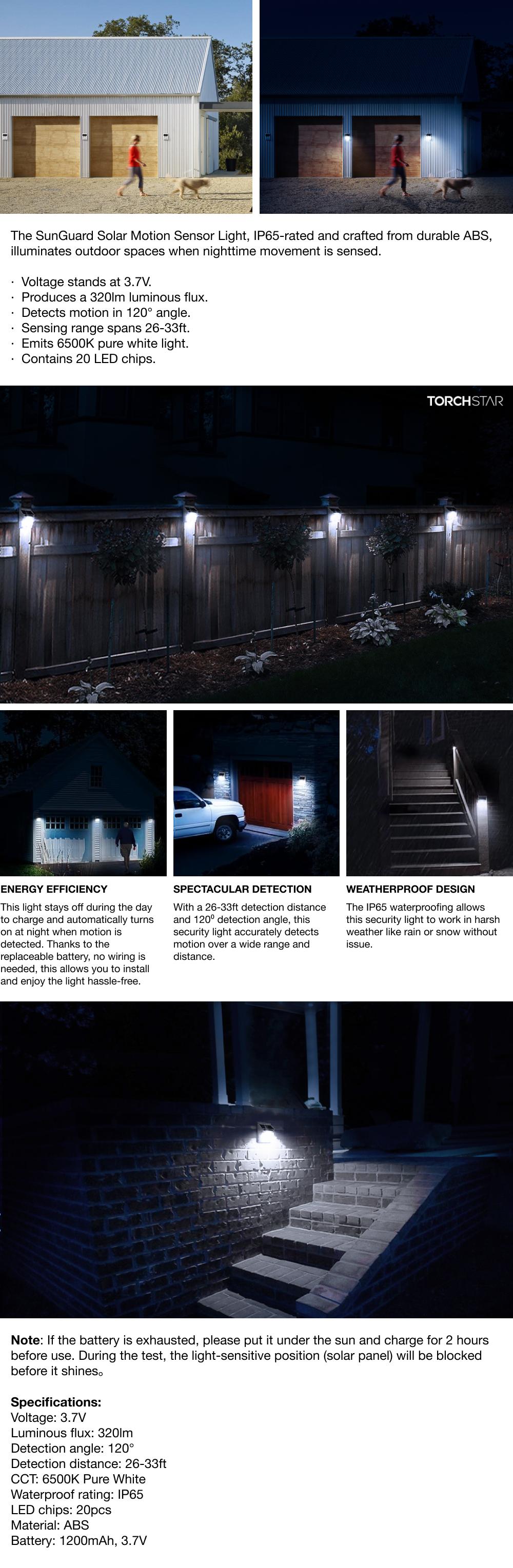 Solar Powered Motion Sensor Wall Light, Energy-Saving LED Light for Outdoor Security and Home Decor, Auto ON/OFF, Dusk to Dawn