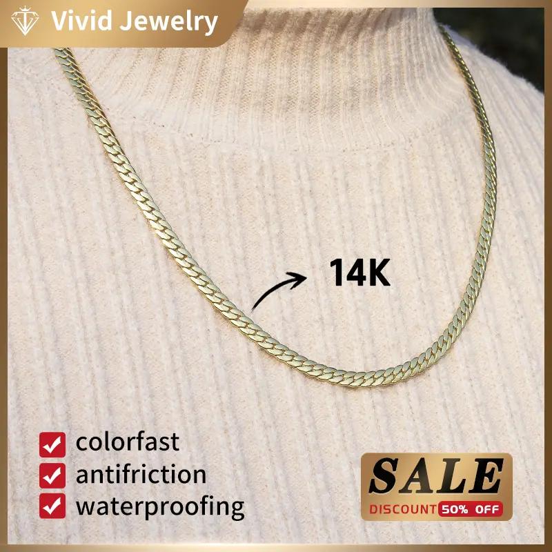 Width 5.5mm gold-plated 14K Cuban necklace and bracelet Vintage Feel Stainless Steel Anti-Rust Technology Christmas Gift for men and women , Length 16/18/20/24 inches