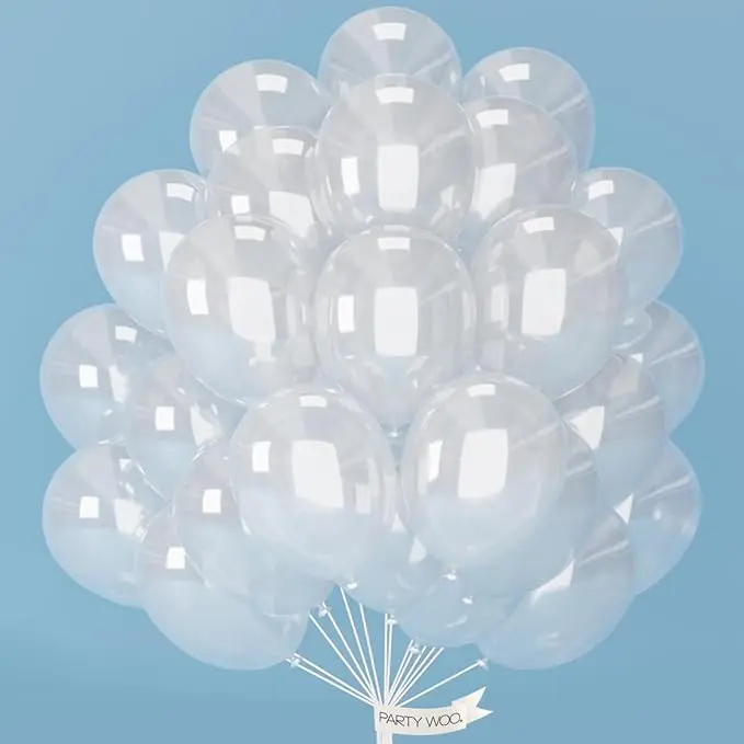 PartyWoo Clear Balloons 50pcs 12 Inch Transparent Latex Helium Balloons for Graduation Wedding Baby Shower Bridal Shower Engagement Gender Reveal Anniversary Birthday Party Decorations Clear-Y2