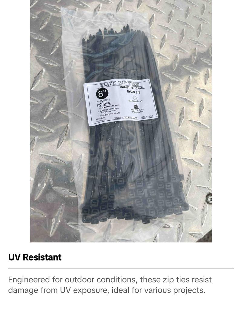 8-Inch Black Heavy Duty Zip Ties (1000-Pack) | 50lb Tensile Strength | UV Resistant Nylon 8-Inch Black Heavy Duty Zip Ties (1000-Pack) | 50lb Tensile Strength | UV Resistant Nylon