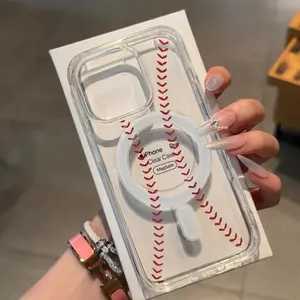 Phone Case: Baseball Pattern Compatible with iPhone 17/16/15/14/13/12/11 Pro Max 16 Plus/17Air, Fashion Trend Pattern Design Transparent Acrylic Magnetic Phone Case, Shockproof Classic Hybrid Transparent Phone Case.
