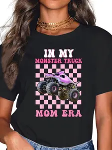 100%25 Cotton Unisex In My Monster Truck Mom Era Monster Truck Are My Jam T-Shirt Graphic Casual Round Neck Tee