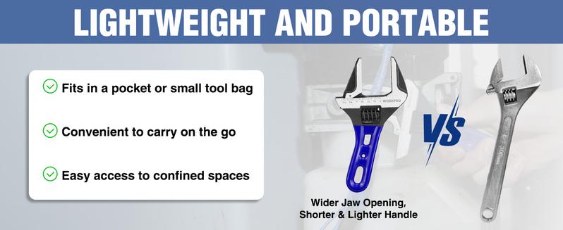 #JumpstartSale WORKPRO Stubby Adjustable Wrench, Jaw Opening Wrench, Metric/SAE Scales, Cr-V Steel, Ideal for Work in Confined Spaces