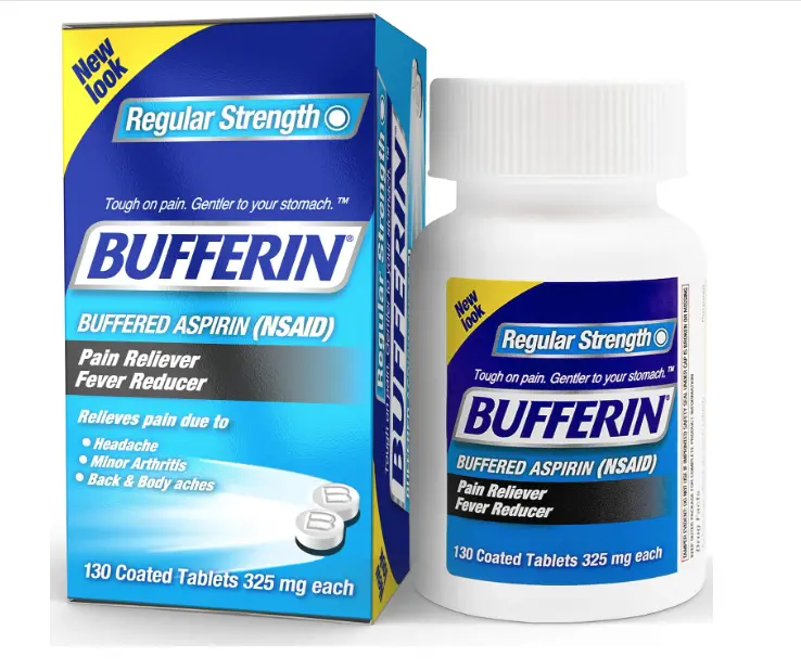 Bufferin Coated 325mg Pain Reliever - Reduces Fever, 130 Count (Pack of 1) with Magnesium Oxide, Easy-Swallow Coating, 4.2 oz, for All Ages & Adults, Long-Lasting Muscle Pain Relief, Youth