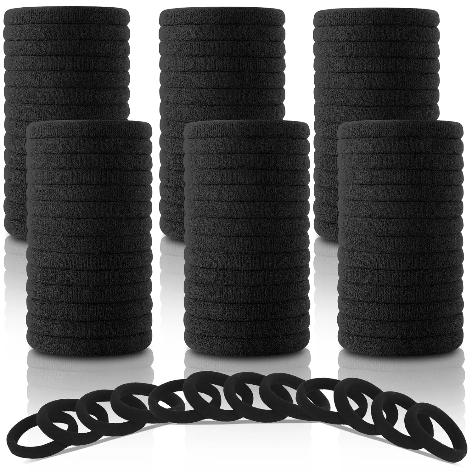 120PCS Unisex Damage-Free Black Hair Ties Set, 1.8in Diameter Cotton Seamless Holders for Thick Hair, Cotton Seamless Hair Bands