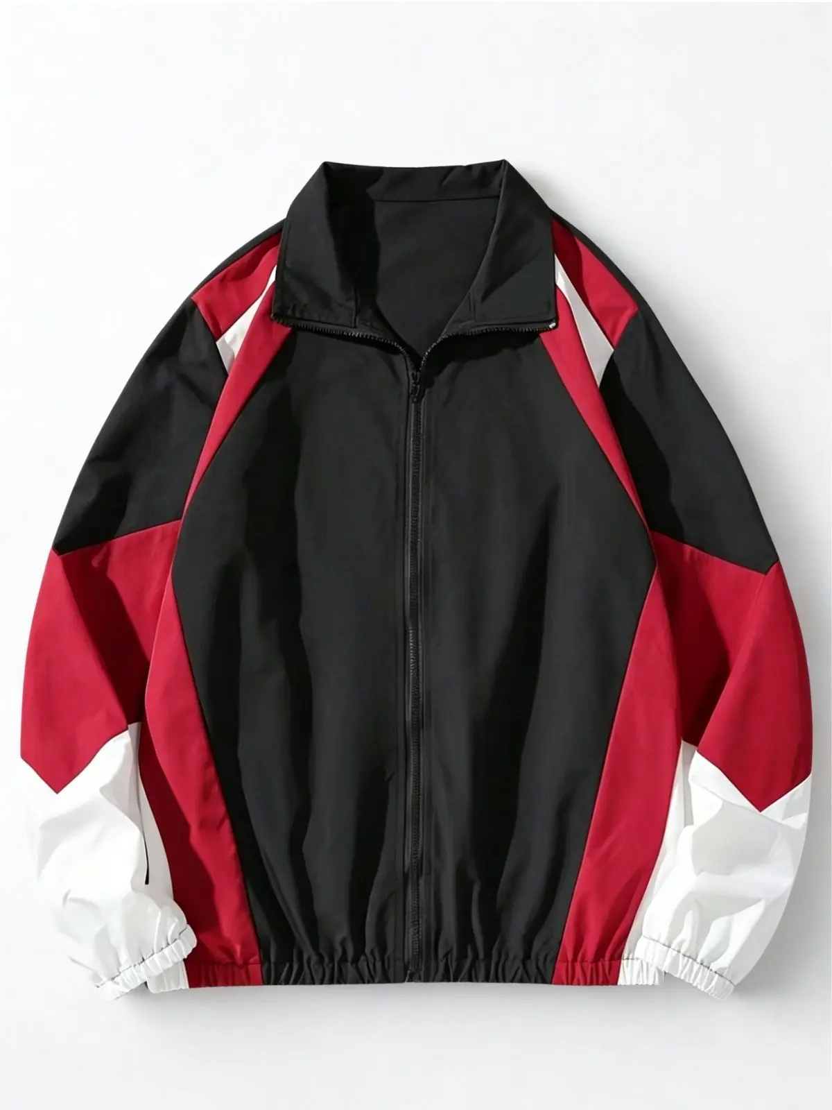 Men’s Collared Zip-Up Color-Block Jacket - Sporty Chic 90s Retro Loose Sports Outerwear with Elastic Cuffs, Lightweight Option for Casual Wear, 90S Retro Men's Lightweight Jackets, Jackets Zip Up, Loose Retro Sports Design