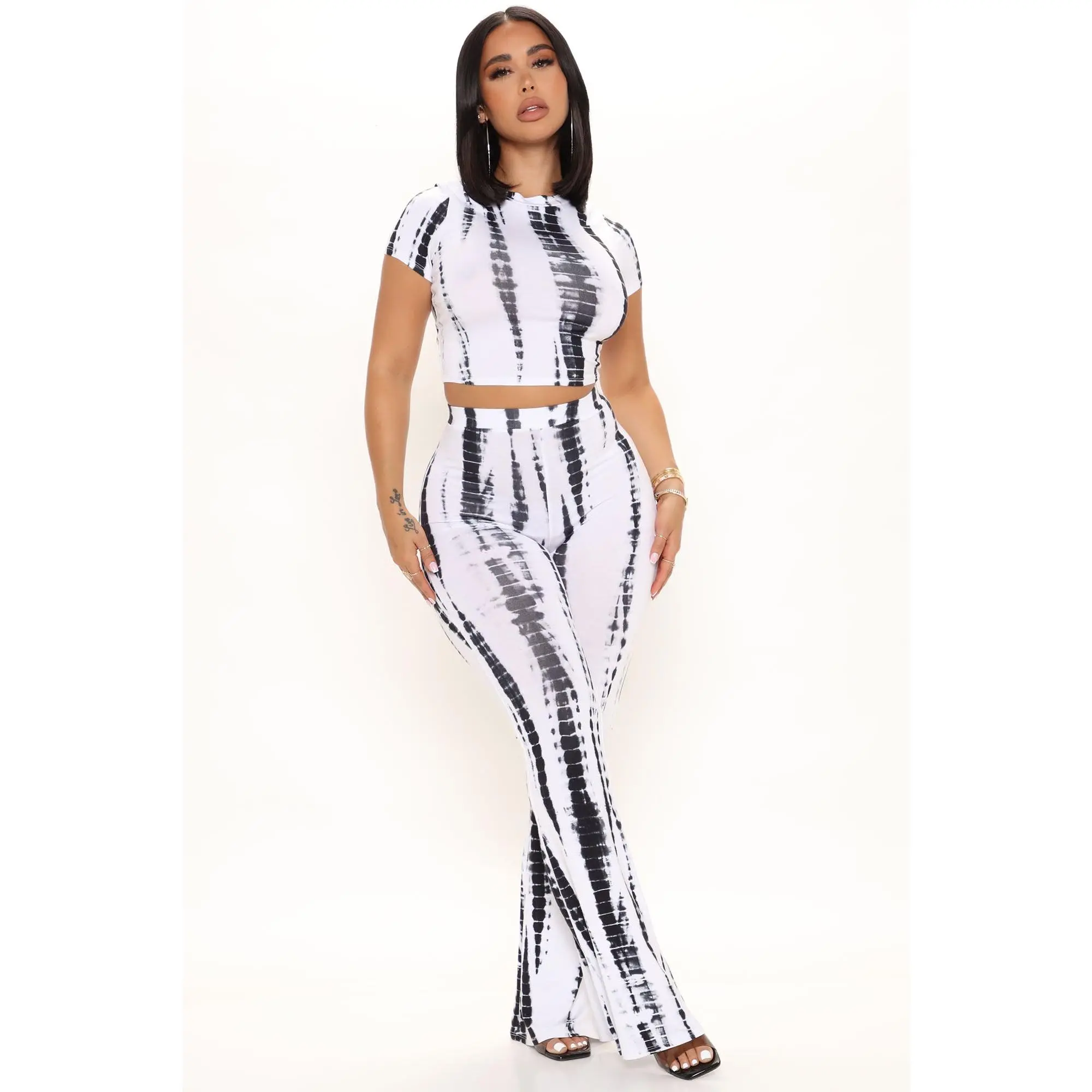 Jazmin Tie Dye Pant Set 33 - White/Black Jazmin Tie Dye Pant Set 33 - White/Black