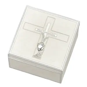 Cross with Wheat and Chalice Keepsake Box 3 1/2"