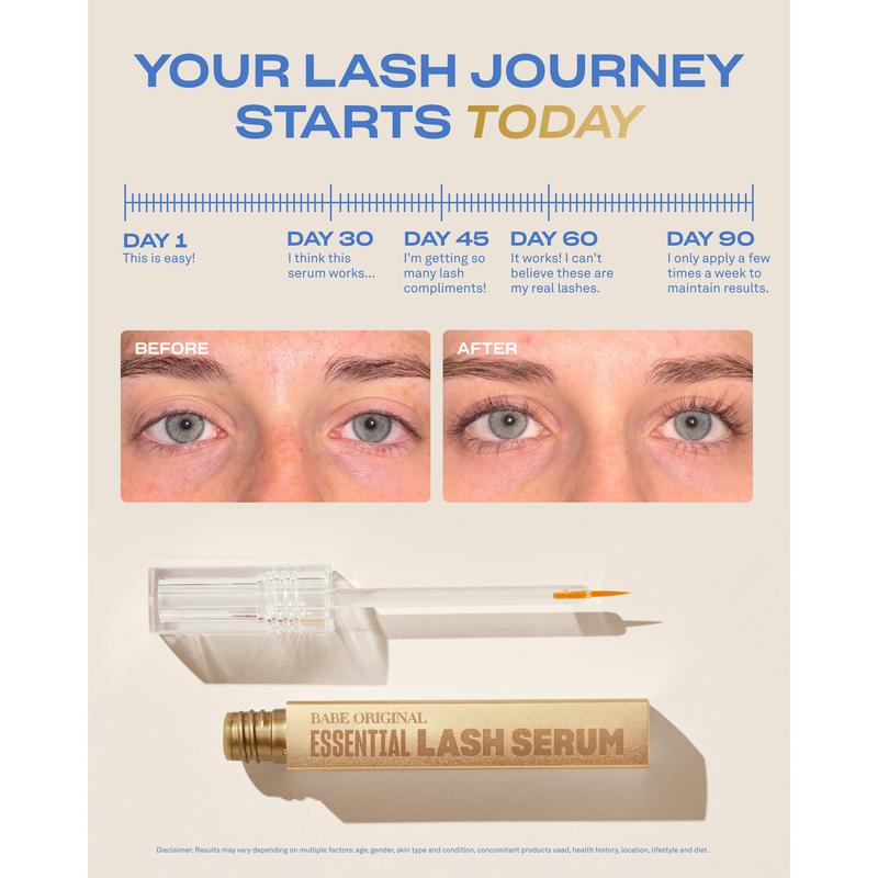 Essential Lash Serum, Babe Lash Eyelash Serum, Longer Looking Eyelashes, Advanced Lash Enhancing Treatment with Biotin & Amino Acids for Natural Lashes & Lash Extensions, Easy Application, Vegan & Cruelty-Free