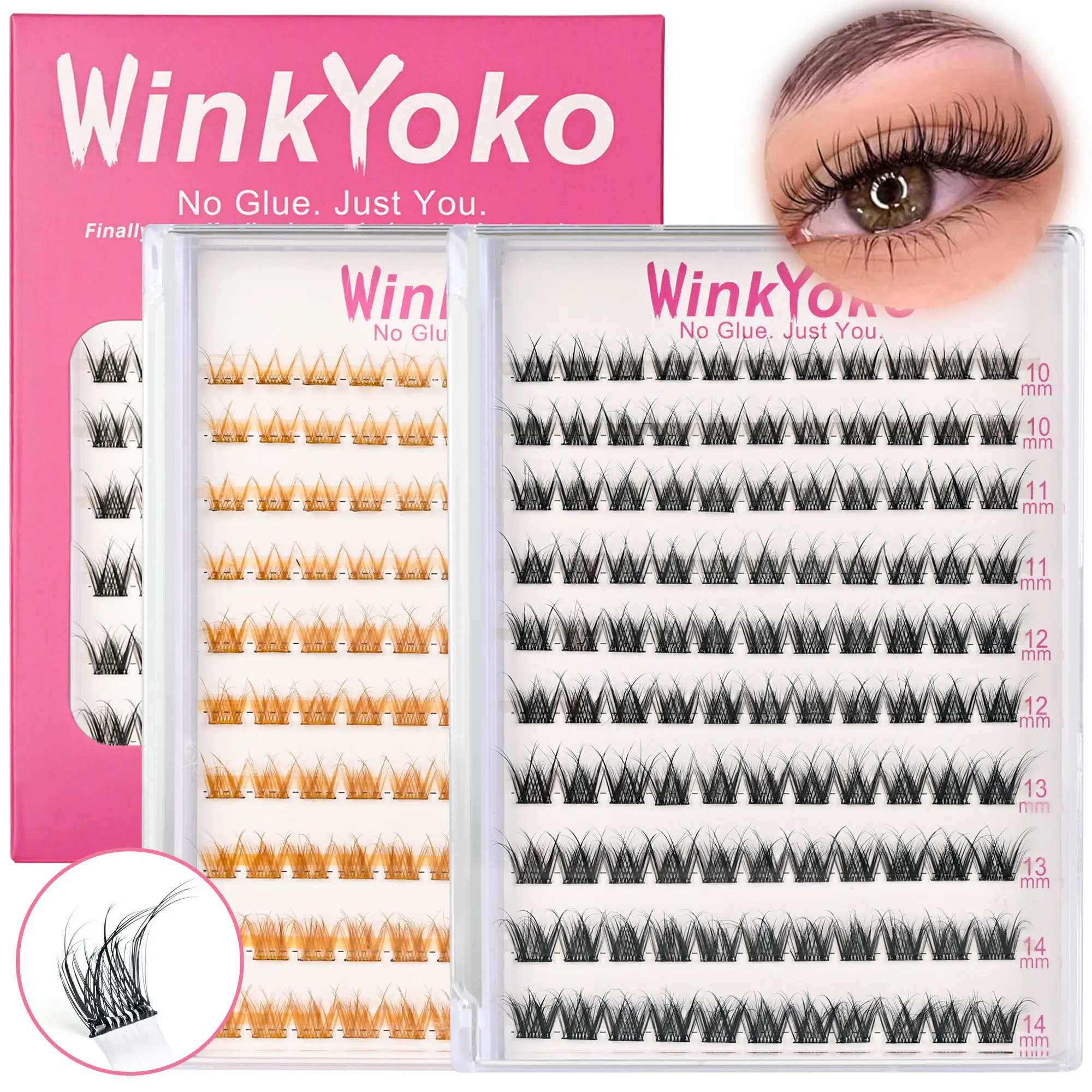 Self Adhesive Natural Lash Clusters-Breeze Styles, WinkYoko No Glue Beginner Friendly Lashes, C Curl Diy Lash Extension, BASF Fiber 8-14mm Mixed Length Fairy Individval Eyelash, Pre-Glued Long Lasting Lightweight Wispy Venus Cat Eye Spider No Glue Needed
