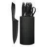 NULAS 8-Piece Rust-Resist Coat Kitchenware Knife Block Set, Sharp Ergonomic Kitchen Shear, Serrated Black Stain-Resistant Coating, Dishwasher Safe Household Items for Everyday Use (Black)