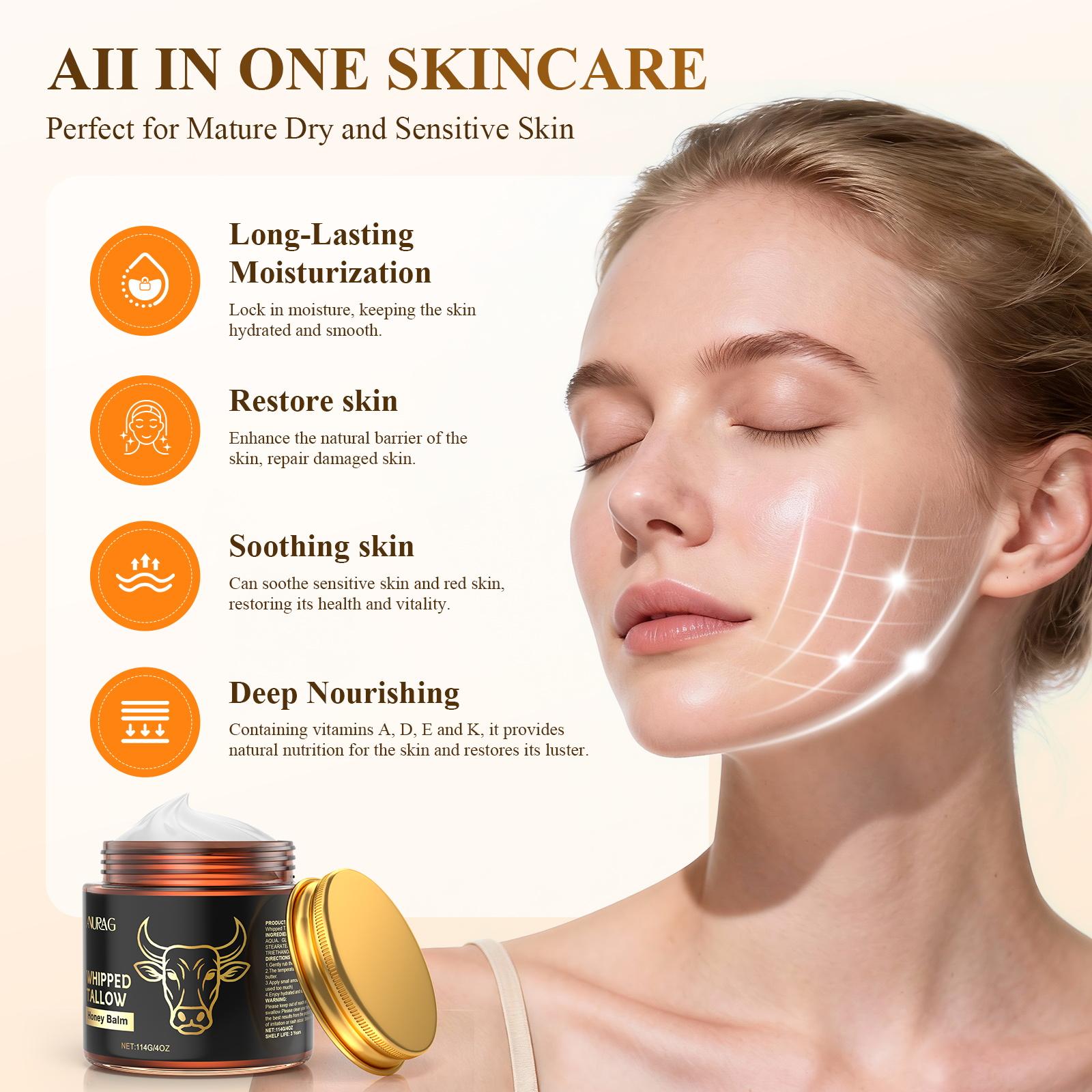 Whipped Grass-Fed Beef Tallow Honey Balm - 4 Oz,Moisturizing Cream for Soft, Smooth Skin - Handmade All-Natural Moisturizer Whipped Grass-Fed Beef Tallow Honey Balm - 4 Oz,Moisturizing Cream for Soft, Smooth Skin - Handmade All-Natural Moisturizer