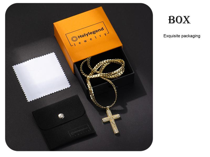 Holylegend 14k Real Gold-Plated Cuban , Figaro, Miami Cross with Jesus Christ Crucifix,24 inches Long and 6mm Wide,Handcrafted Polishing and Multiple Electroplating Daily Wear Necklace