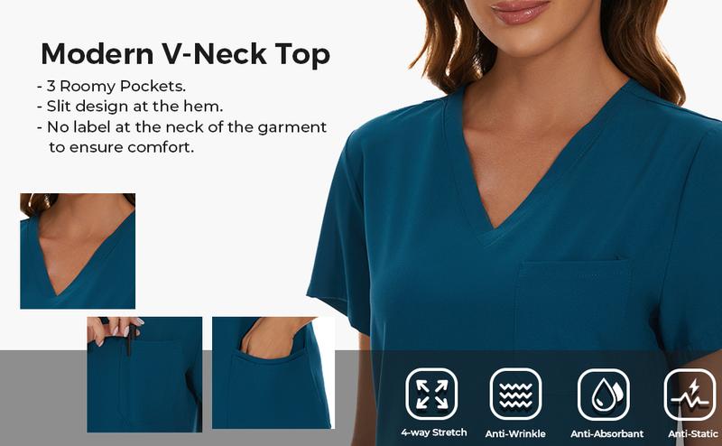 COZYFIT Scrub Tops for Woman - Soft Stretch, V-Neck Top Scrubs with 3 Pockets, Easy Care for Women