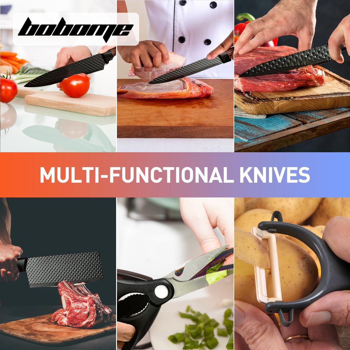 Knife Set,  6-Piece Kitchen Knife Set for Chef, Sharp Knife Set with Universal Knife Block, Anti-Rust Kitchen Knife Block Set, Stainless Steel Cutting and Ergonomic Wood Handle