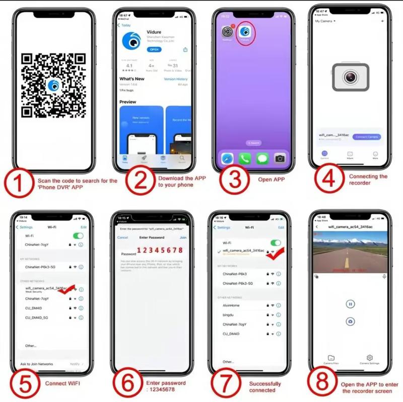 4 Channel Dash Cam with 360° Surround View  Includes FREE OBD Cable for 24/7 Parking Monitor  4 Lens Front Rear Inside Left Right Recording   4" Display, Built-in WiFi, 64GB Card  Clear Night Vision, HDR，Automotive Driving Recorder