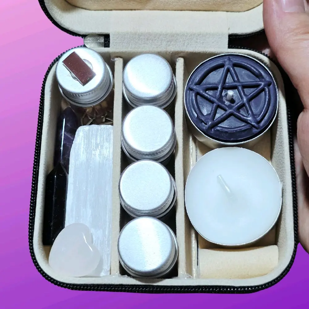 Mini Travel Altar with Herbs, Crystals, Candles, and Oil