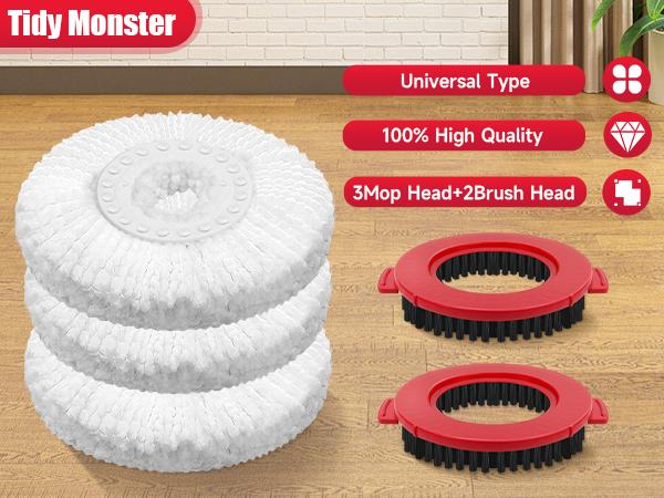 Microfiber Mop & Scrub Brush Refills for Hurrica, Mopnad, Cassabel and Other 360 Spin Mop Systems, Microfiber Spin Mop Refills (3pc-White)