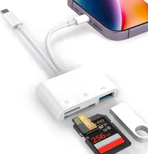 SD Card Reader for iPhone iPad Mac, Digital Camera Adapter to iPhone Lightning & USB C Dual Connector, Trail Camera Memory Card Viewer with SD/Micro SD/USB-A 3 Slot, No App Plug and Play
