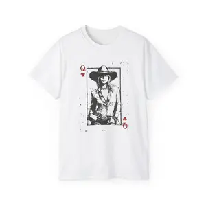 Cowgirl Ace Playing Card Tee | Western Cowboy Illustration, Retro Ink Portrait