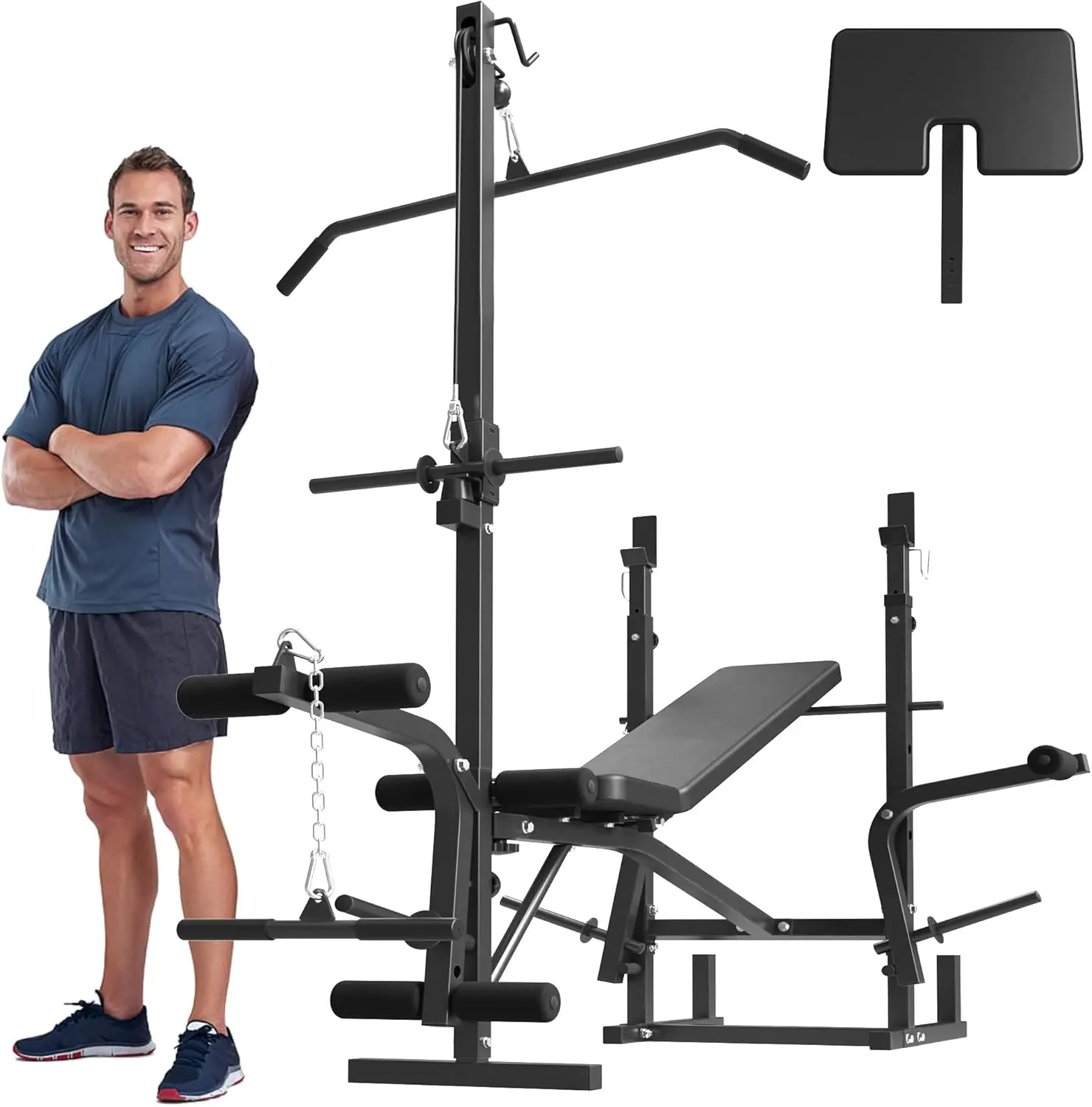 MIKOLO 8-in-1 Olympic Adjustable Weight Bench with Leg Extension/Curl | Multi-Functional Home Gym Equipment for Full Body Workout, Strength Training, Fitness Equipment for Men Women Barbell Rack Lat Pulldown BarMIKOLO