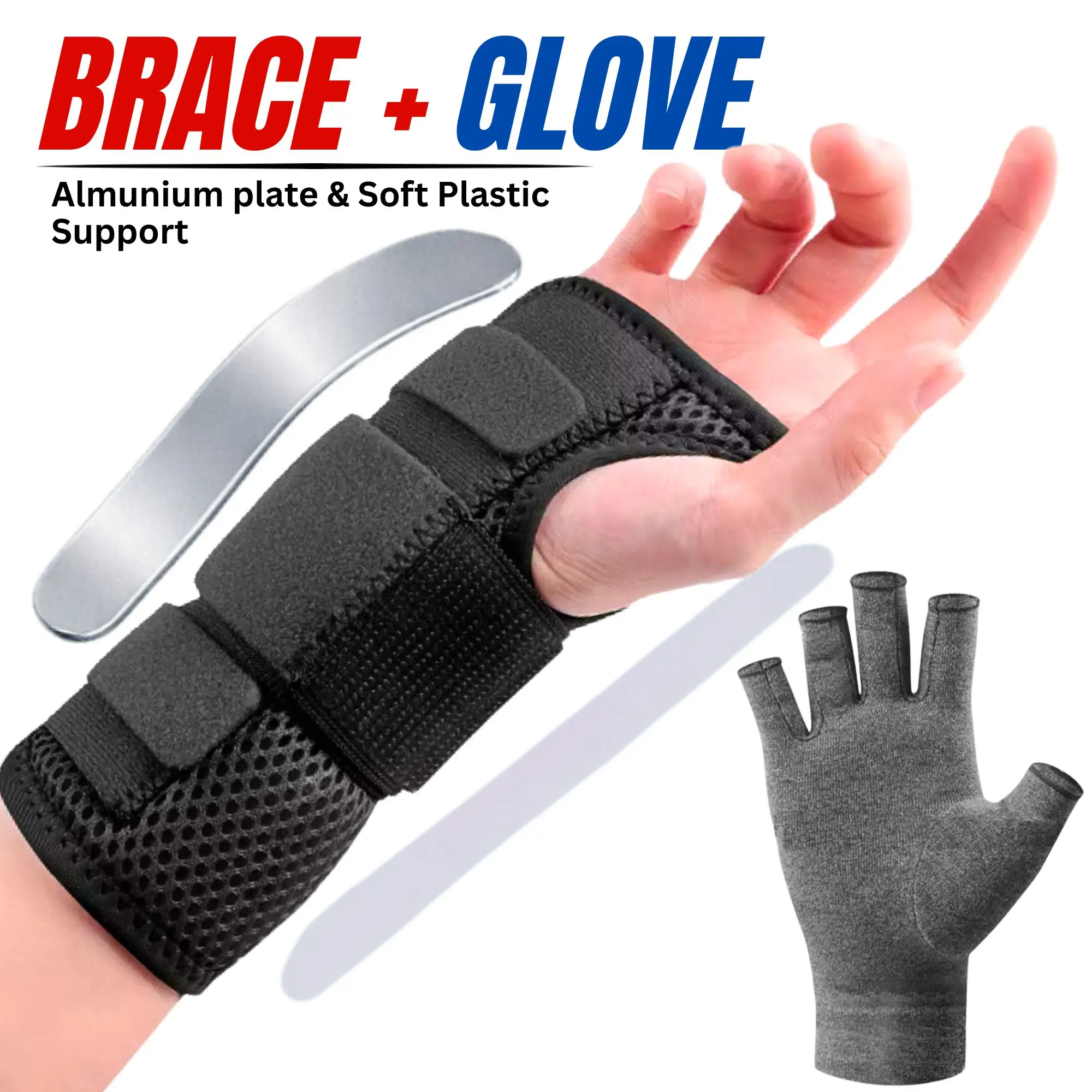Wrist Brace & Compression Glove Kit – Hand Brace Carpal Tunnel Wrist Splint Night Support for Women Men, Pain Relief Support -Tendonitis, Arthritis, Sprain