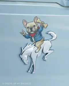 Frenchie & Roll — Bronco Emblem Vinyl Decal (Woof Edition, Beige Frenchie)