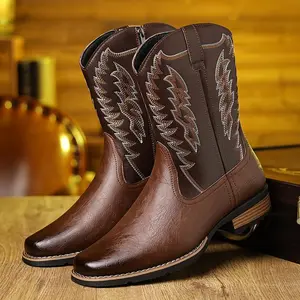Outdoor Equestrian Boots Hunting Boots Fashion Fashion Zipper-top Men's Shoes Men's Wide Square Toe Cowboy Boot