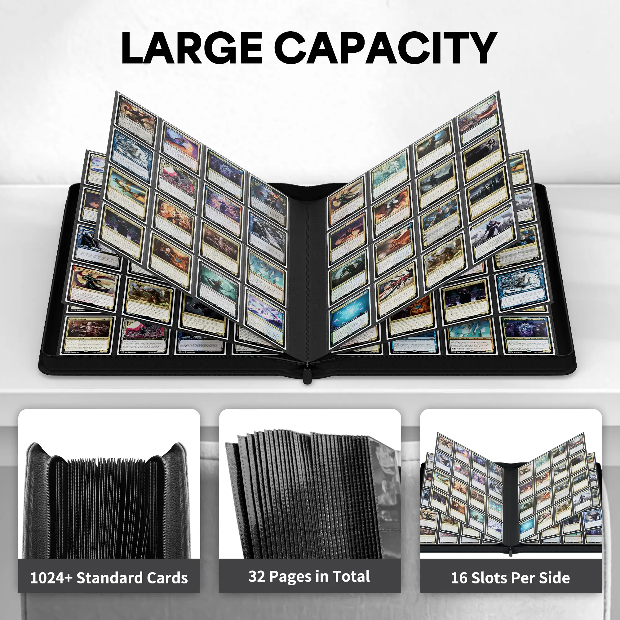 ZLCA 16 Pocket Standard Trading Card Binder, 1024 Cards, 32 Side-Loading Pages, Folder for Collectible Games, Sports, TCG (Black) - TikTok Shop ZLCA 16 Pocket Standard Trading Card Binder, 1024 Cards, 32 Side-Loading Pages, Folder for Collectible Games, Sports, TCG (Black) - TikTok Shop