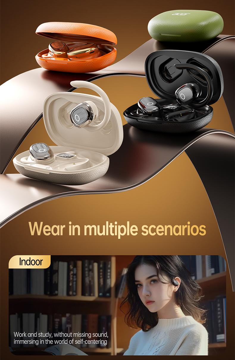 Acer OHR553 Wireless Open-Ear Headphone, Fashionable Earbuds, Wireless Gaming Earphones, HIFI Sound Quality Music Headset for Gaming Travel Sports Built-in Mic, Electronic Audio & Video Black